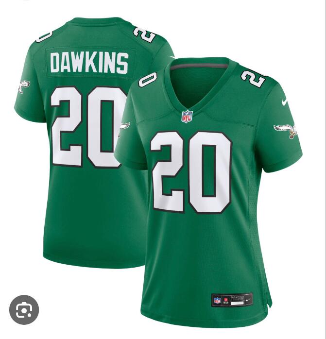 Women Philadelphia Eagles #20 Brian Dawkins Nike Kelly Green Alternate Retired Player Game NFL Jersey->women nfl jersey->Women Jersey